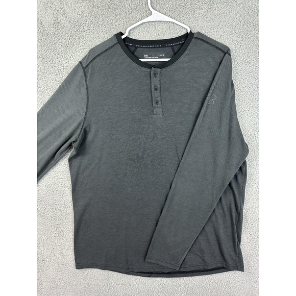Under Armour Shirt Mens Large Gray Threadborne Henley Long Sleeve HeatGear Rugby